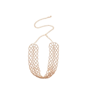 Collier en maille dorée minimaliste avec strass étincelants et design ajouré élégant