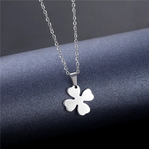 Polished stainless steel four-leaf clover pendant necklace with delicate chain for women