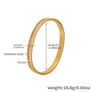 Detailed view of 18k gold plated stainless steel zircon bangle with precise dimensions