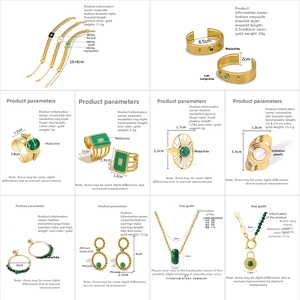 Detailed grid view of 18K gold plated titanium steel jewelry set with natural green stones