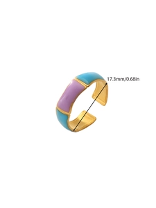 Detailed view of adjustable gold ring with blue enamel inlay and 17.3mm inner diameter