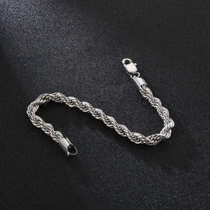 Classic 6mm stainless steel silver rope chain bracelet with secure lobster clasp