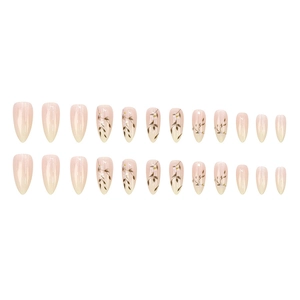 24 unghie finte a mandorla con motivi floreali e finitura lucida rosa nude naturale