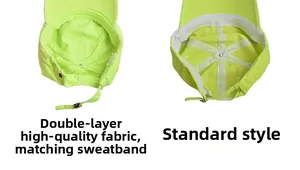 Detail comparing dual-layer high-quality fabric and matching sweatband on neon yellow cap