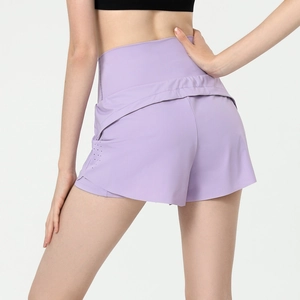 Short de course pour femmes violet clair, séchage rapide, avec découpes laser et taille haute