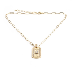 Collier hip hop doré avec maillons rectangulaires et pendentif lettre M argentée