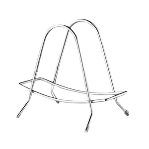 Minimalist silver stainless steel cutting board and lid stand with non-slip feet