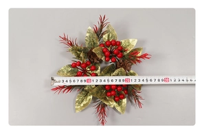 Christmas wreath candle ring with red berries, pine cones and golden leaves 30cm size