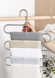 Space-saving S-shaped stainless steel pants hanger for closet organization and storage