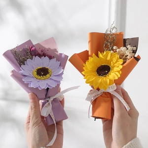 Mini Bouquet Artificial Soap Carnation Sunflower Dried Gypsophila Preserved Flower Gift Handmade Romantic Souvenir
