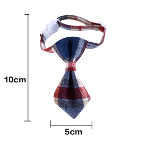 Detail view of the red and blue plaid pet bowtie with dimensions 10cm by 5cm