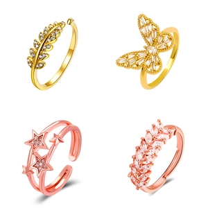 Adjustable Ring Copper Cubic Zirconia Paved Butterfly Star Leaf Evil Eye Frog Fashion Jewelry For Women