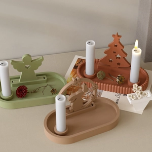Nordic silicone molds for Easter bunny and Christmas tree tray candle holders in Morandi tones