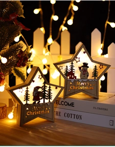 Étoile de Noël en bois lumineuse avec gravure Merry Christmas et éclairage LED chaud