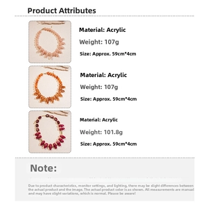 Acrylic chunky bead necklace specifications showing 107g weight and 59cm length details