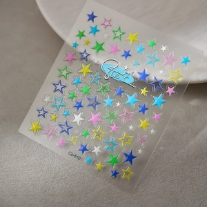 3D colorful star nail stickers with multi-size solid and hollow designs, model Co-510