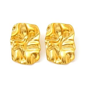 Chic golden geometric rectangular stud earrings with crinkled metal texture for women