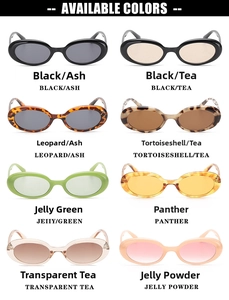 Variety of retro oval sunglasses in eight colors including leopard and jelly finishes
