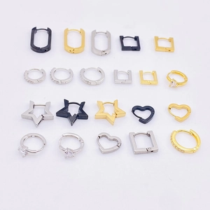 Set of geometric stainless steel hoop earrings in black gold and silver finishes