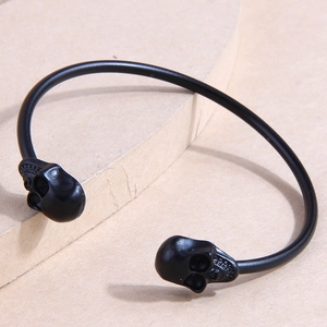 Minimalist double-layer geometric black skull open cuff bracelet for men and women