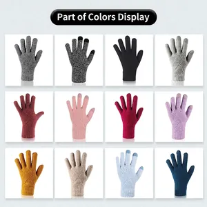Winter thermal knit gloves with touch screen fingertips in twelve multiple colors display