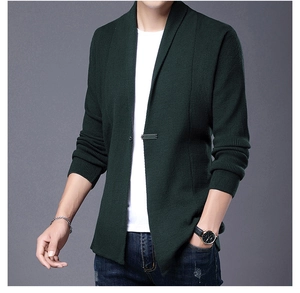 Close-up of premium dark green knitted fabric texture and tailored slim fit sleeve detail