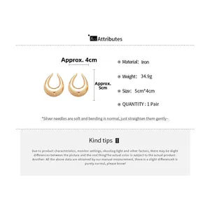 Detailed view of polished gold teardrop hoop earrings with 5cm by 4cm dimensions and weight