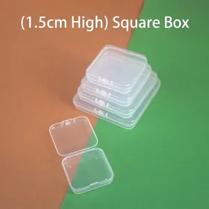 Stack of clear square PP plastic boxes with lids, 1.5cm height for DIY stationary storage
