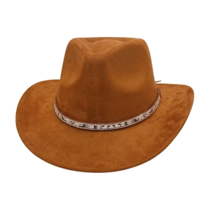 Chapeau de cowboy western marron en suédine avec bandeau à motif serpent et strass