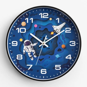 10-inch silent cartoon astronaut wall clock with 3D layered space design for kids rooms