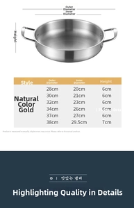 Size guide for stainless steel seafood pans showing diameters from 28cm to 38cm