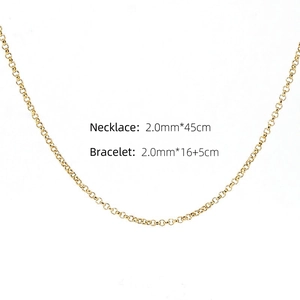 18K gold plated stainless steel rolo chain necklace and bracelet set with round pearls