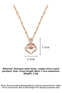 Detailed view of rose gold heart pendant with dimensions 1.7x1.3cm on a 40cm chain