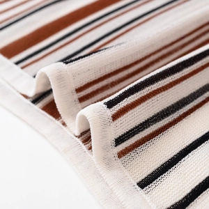 Linen blend V-neck long sleeve sweater featuring a textured striped knit pattern
