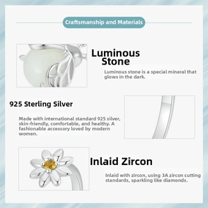 Detailed macro view of S925 sterling silver ring with luminous stone and yellow zircon
