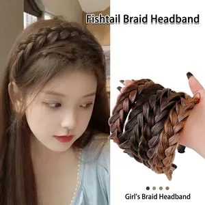 Handmade fishtail braid headband for volume with non-slip design in brown hair shades