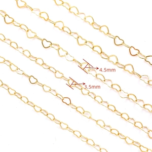 Catena a maglie a cuore dorate da 3,5 mm e 4,5 mm per la creazione di gioielli fai da te