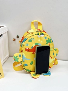 Cute yellow dinosaur toddler backpack with cartoon patterns and 3D wing details