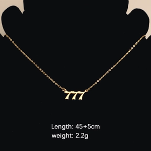 Detailed view of lucky number 777 gold pendant with 45+5cm length and 2.2g weight specs