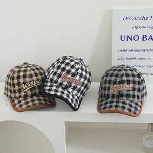 Kids Baseball Cap Vintage Plaid Woolen Duck Tongue Hat Letter Embroidery British Style Toddler Casual Sun Protection