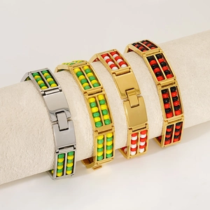 Abacus Bracelet Stainless Steel 18K Gold Plated Double Row Natural Stone Beads Creative Retro Trendy Unisex Jewelry