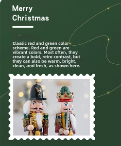 Detail of wooden Nutcracker soldier ornaments with hand-painted gold epaulettes and crowns