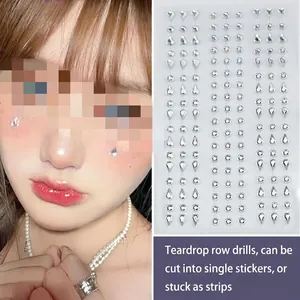 Self Adhesive Face Rhinestone Stickers Acrylic Iridescent Facial Gems For Music Festival Makeup Fairy Teardrop Heart Star Shiny