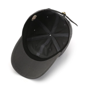 Deep grey cotton baseball cap with adjustable metal buckle and interior sweatband detail