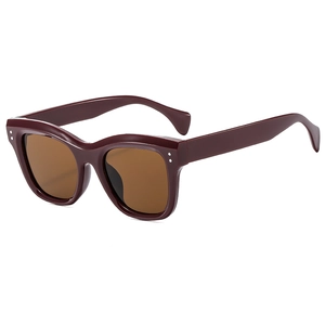 Retro thick burgundy frame sunglasses with brown lenses and metal dot accents