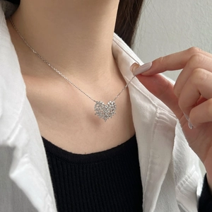 Exquisite S925 sterling silver necklace with sparkling hollow heart zircon pendant