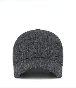 Front view of grey winter baseball cap showing wool blend texture and metal L logo detail