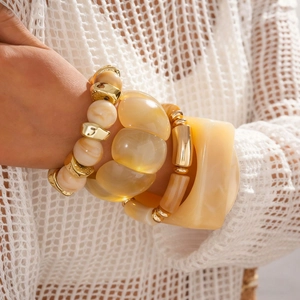 Bohemian Bangle Bracelet Resin Acrylic Alloy Marble Texture Geometric Square Round Vintage Elegant Jewelry For Women