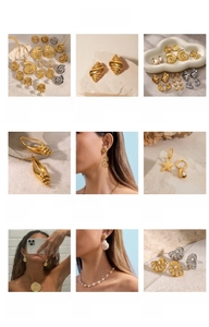 Collezione di gioielli marini con conchiglie e motivi a chiocciola in acciaio placcato oro 18K