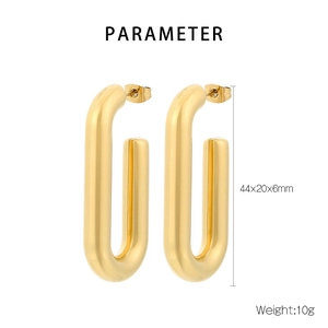 U-shaped hollow gold earrings dimensions 44x20x6mm weight 10g in parameter view